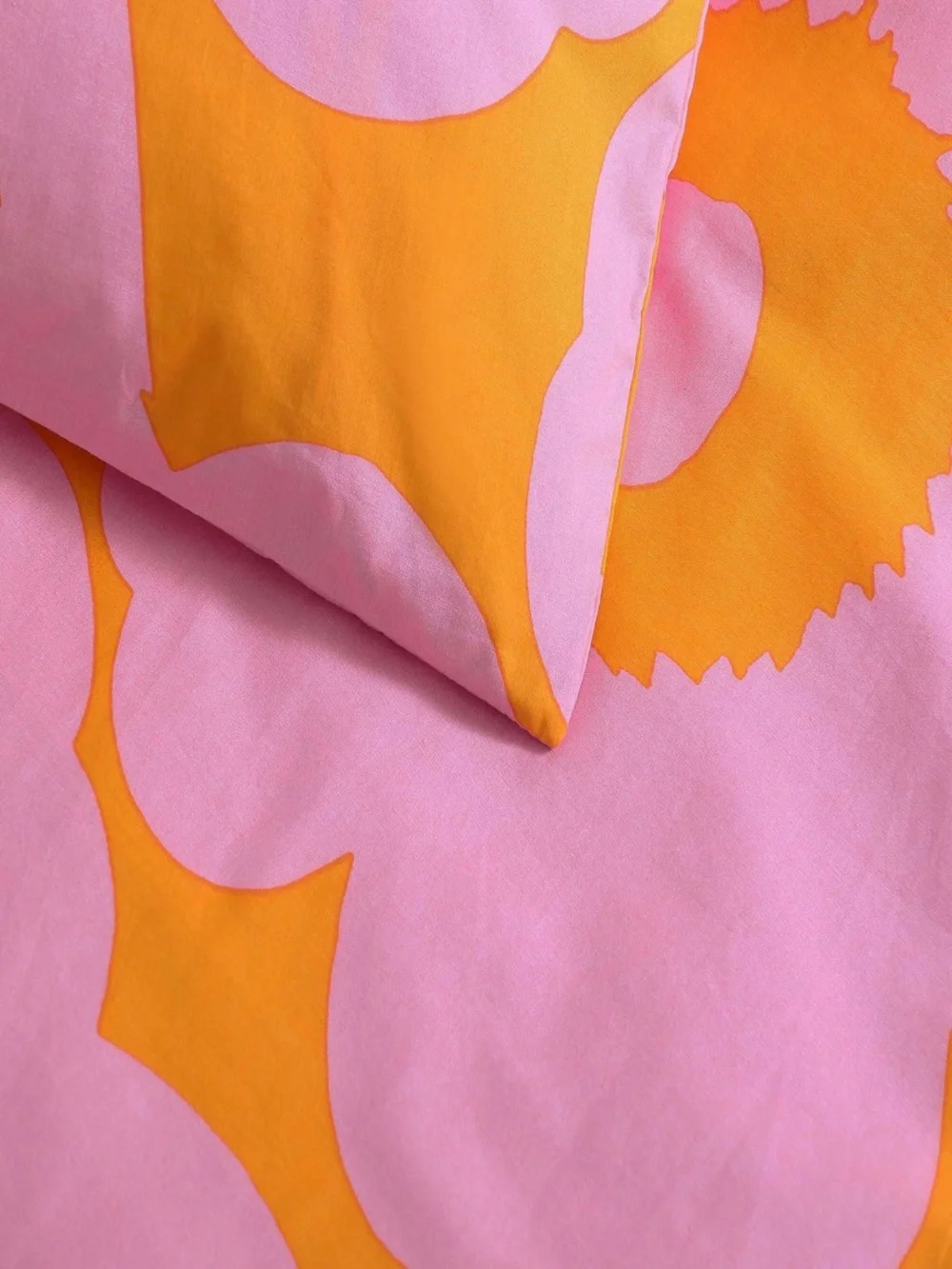 Marimekko Unikko Pink Orange Floral King Cotton Comforter Set 3PC NWT